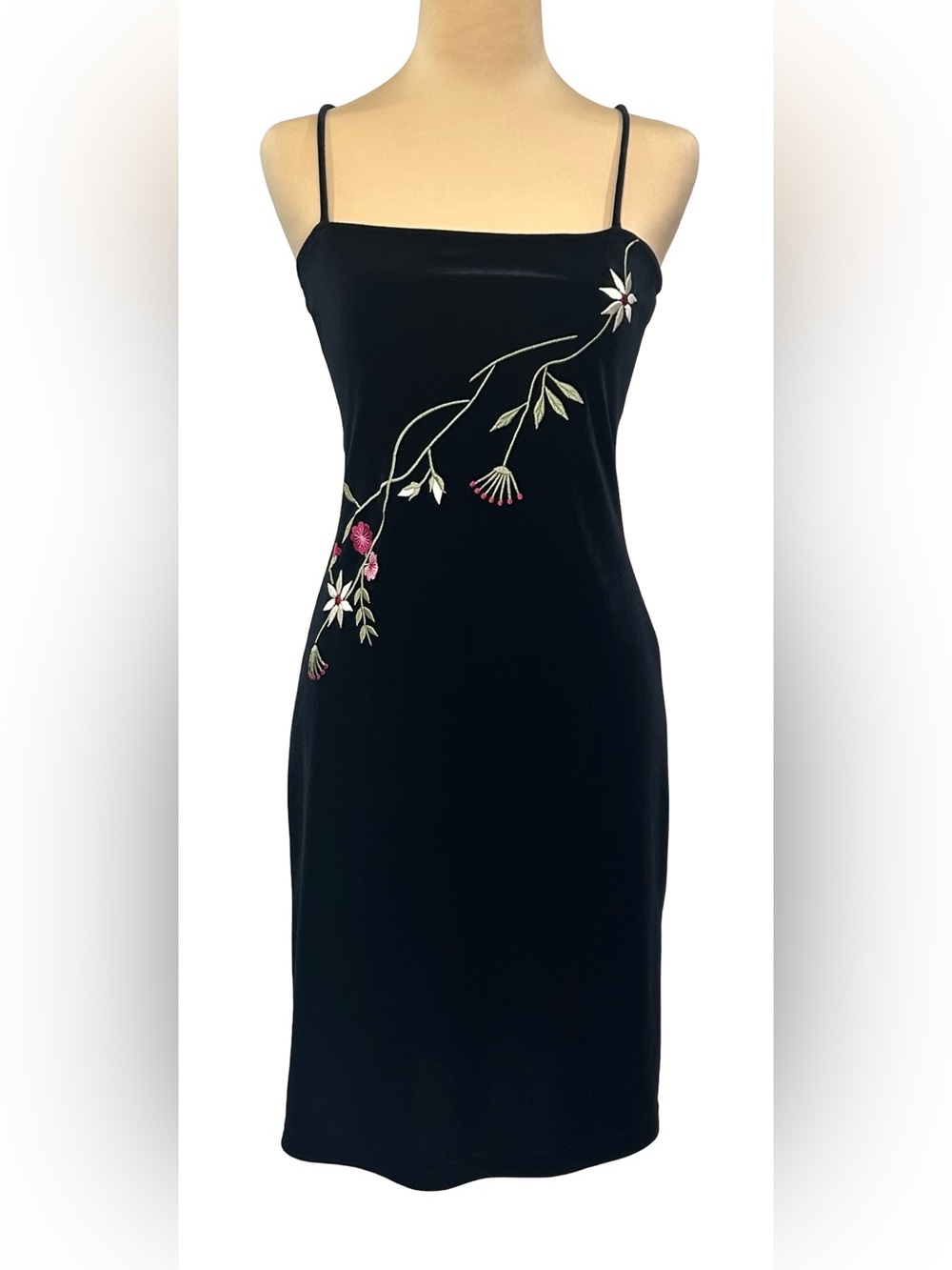 Vintage 90s City Triangles Black Velvet Dress S Embroidered Y2K Goth Whimsigoth - Picture 2 of 10